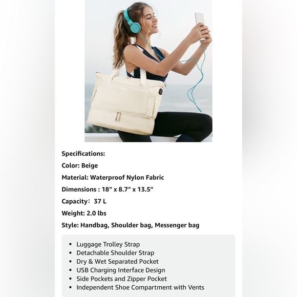 $15 (ππΌππ πΎππΌππΎπ)ETRONIK BIEGE GYM/USB DUFFEL BAG - Picture 15 of 16